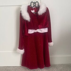 Bonnie Jean Red Velvet Dress with White Trim